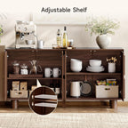 ONBRILL 63 Inch Fluted Buffet Cabinet with Storage, Modern Arched Sideboard with Push-Spring Doors, Adjustable Shelf, Wood Coffee Bar Cabinet Credenza for Kitchen, Living Room, Walnut
