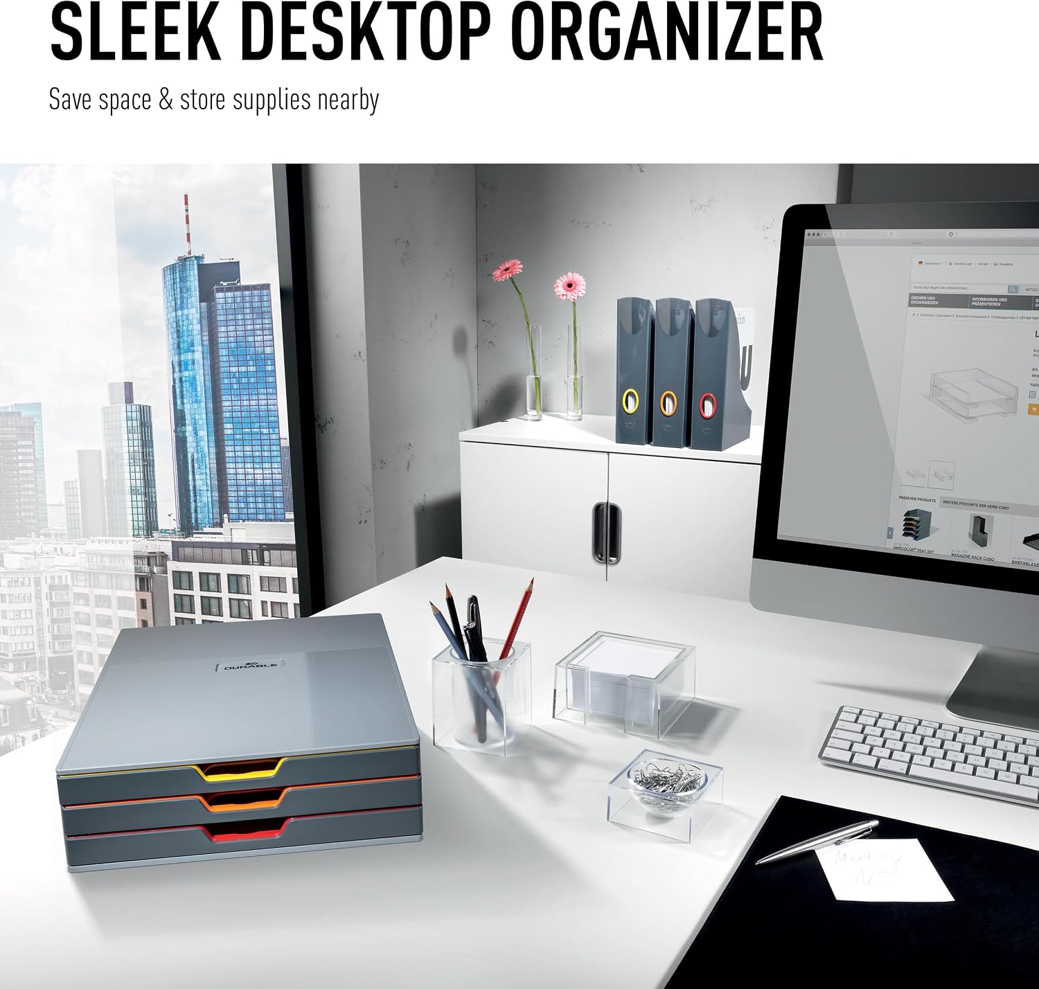 Durable Varicolor 3 Drawer Unit - Gray Desktop Drawer Set with 3 Color Coded Draws - Letter to Folio Size Files - Perfect for Storing Documents and Paper Work