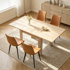 31.5"-63" Folding Dining Table Set for 4, Drop Leaf Extendable Table and Chairs, Square Dining Table with 4 PU Chairs for Living Room, Kitchen, Dining Room, Space Saving(Natural Table+4 Brown Chairs)
