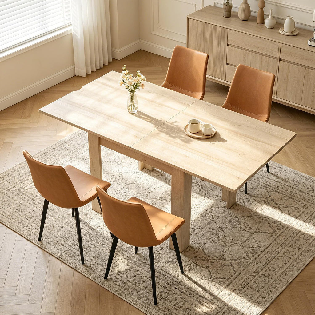 31.5"-63" Square Extendable Folding Dining Table, Natural Wood | Living Room, Kitchen, Dining Room, Space Saving, Drop Leaf, Modern Dining Room Table, Rectangular Dining Table, Seats 4-6