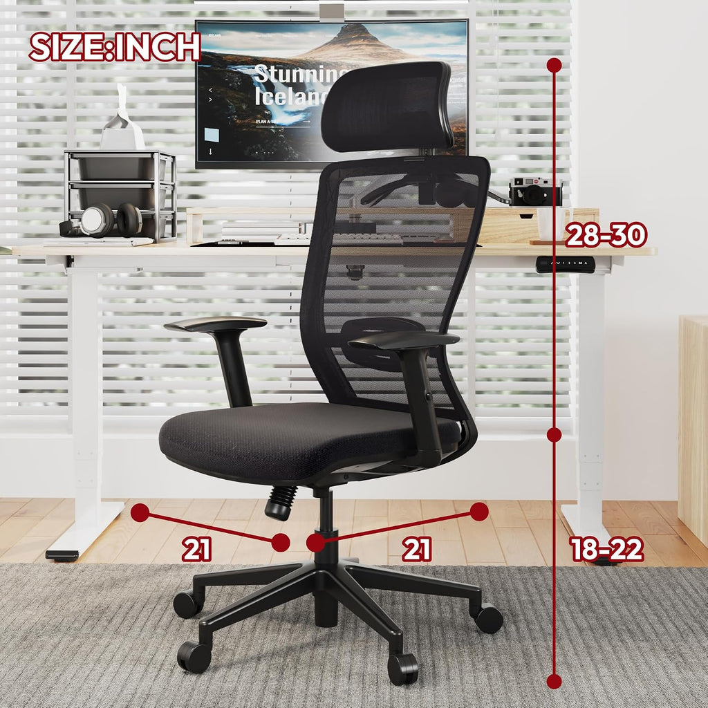 SANODESK OS3 Mesh Big and Tall Computer Chair Home Office Standing Desk Chairs Swivel Ergonomic High Back Office Chair with Adjustbale Lumbar Support Backrest Armrest Black