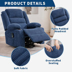Rocking Recliner Chair for Adults Wide 360° Swivel Rocker Recliner with Cup Holder Nursery Glider with Upholstered Deep Seat Corduroy Comfy Single Sofa for Living Room Blue