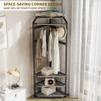 IDEALHOUSE Corner Coat Rack with Shoe Bench Entryway and 12 Double Hooks, Corner Hall Tree - Corner Clothes Rack with Storage Corner Tree with Organizer Shoe Bench Shelf for Entryway, Hallway, Closet