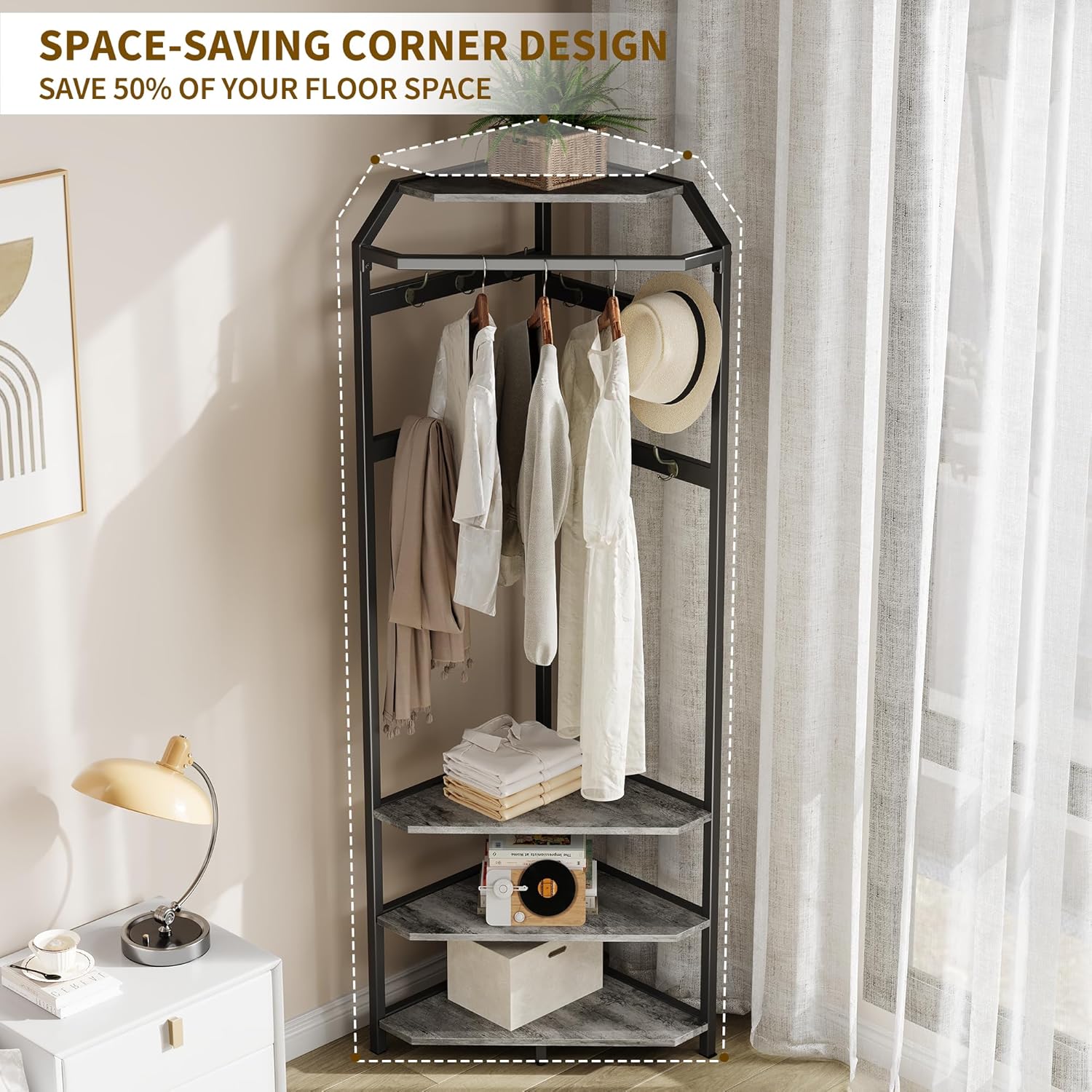 IDEALHOUSE Corner Coat Rack with Shoe Bench Entryway and 12 Double Hooks, Corner Hall Tree - Corner Clothes Rack with Storage Corner Tree with Organizer Shoe Bench Shelf for Entryway, Hallway, Closet