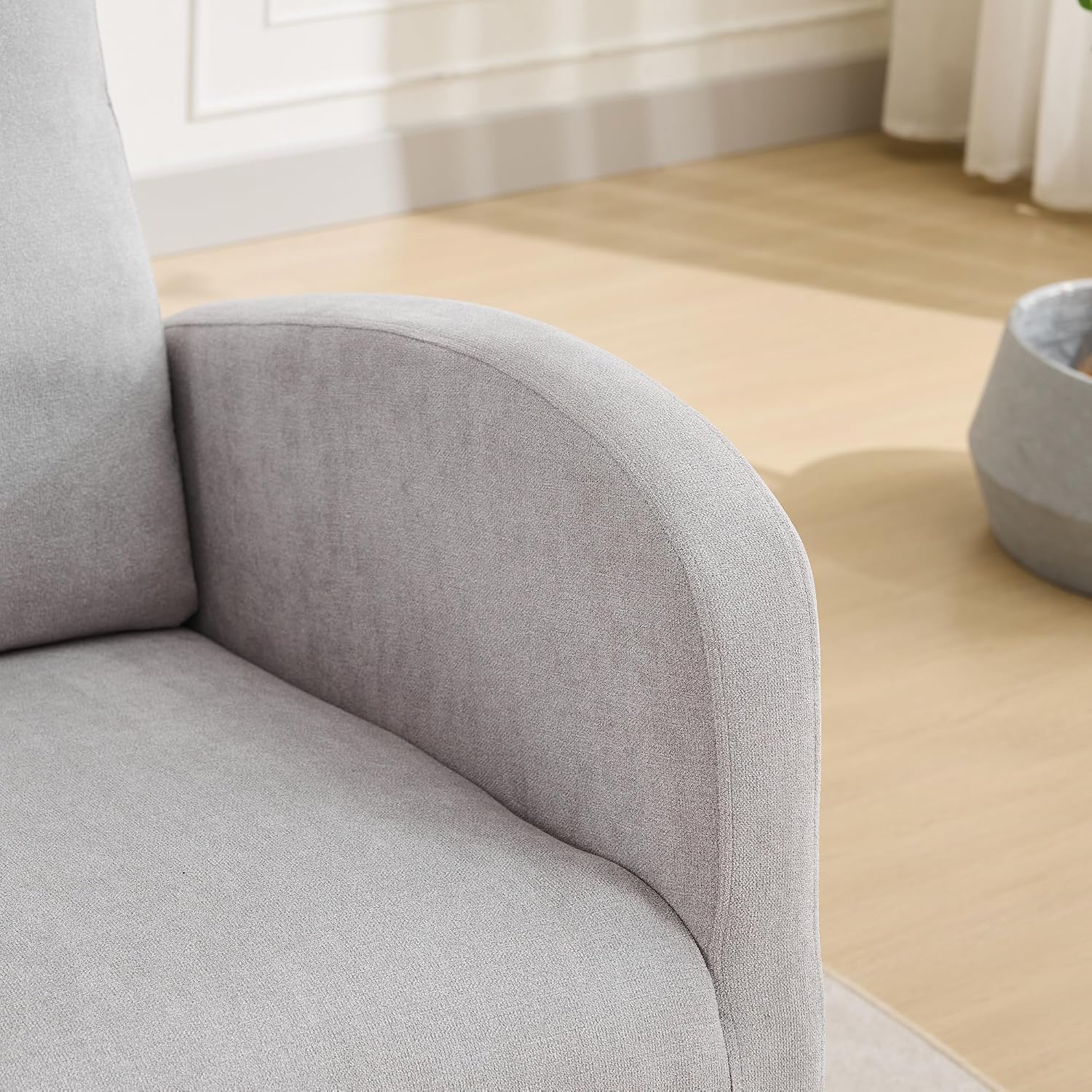 Gentle Rocking Chair, Nursery Chair, Polyester Accent Armchair with High Back, Side Pocket, Rubber Wood Legs, Light Gray, for Living Room or Bedroom