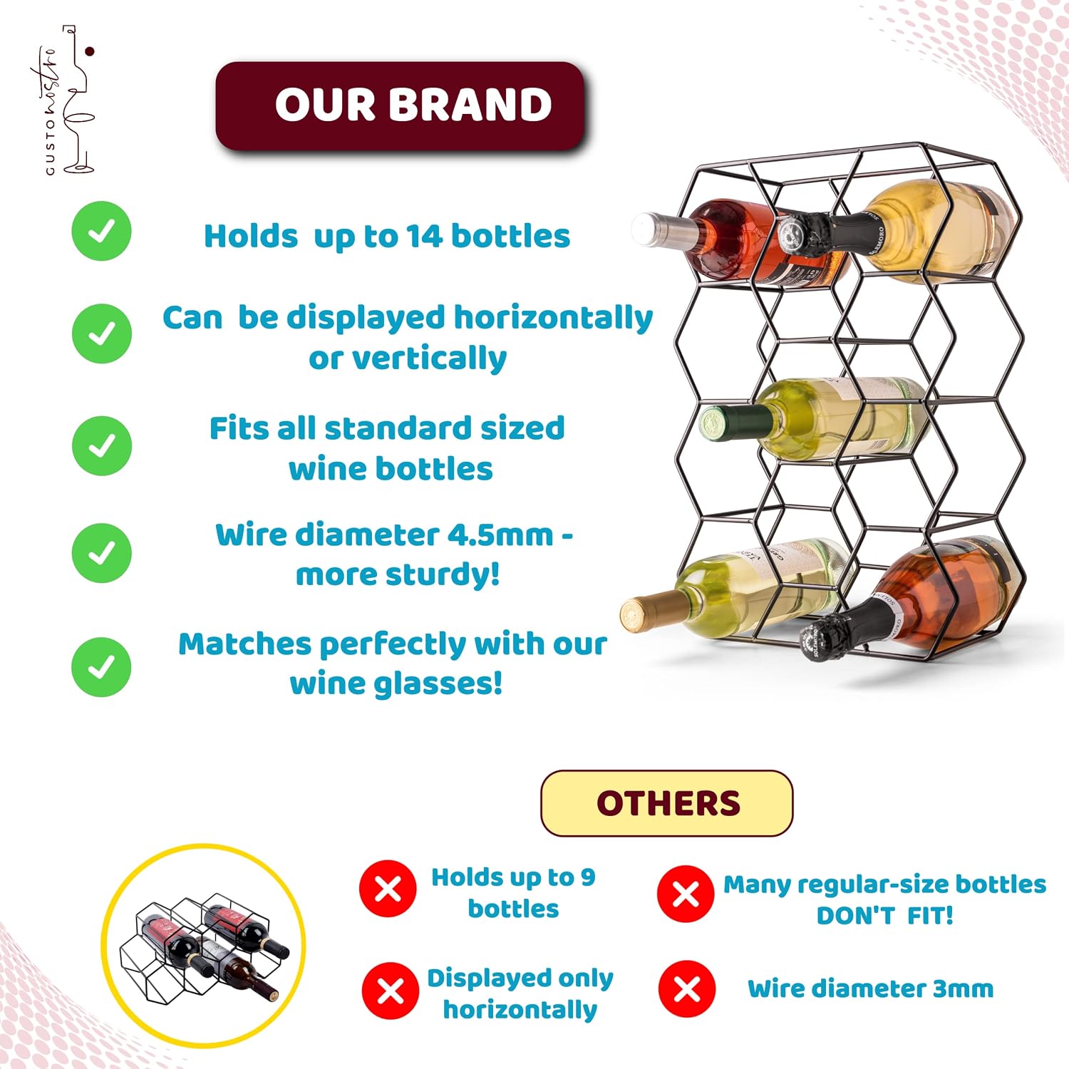 Gusto Nostro Countertop Wine Rack - 14 Bottle Freestanding Modern Black Metal Small - 3 Tier Tabletop Wine Holder Stand for Cabinet, Pantry - Wine Racks Countertop - No Assembly Required (Pack of 2)
