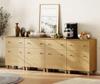WAMPAT Large Sideboard Buffet Cabinets with Drawers and Doors for Dining Room, 94.4" Wide 4-in-1 Modern Oak Wood Credenza Console Tables with Adjustable Storage Shelves for Kitchen, Living Room