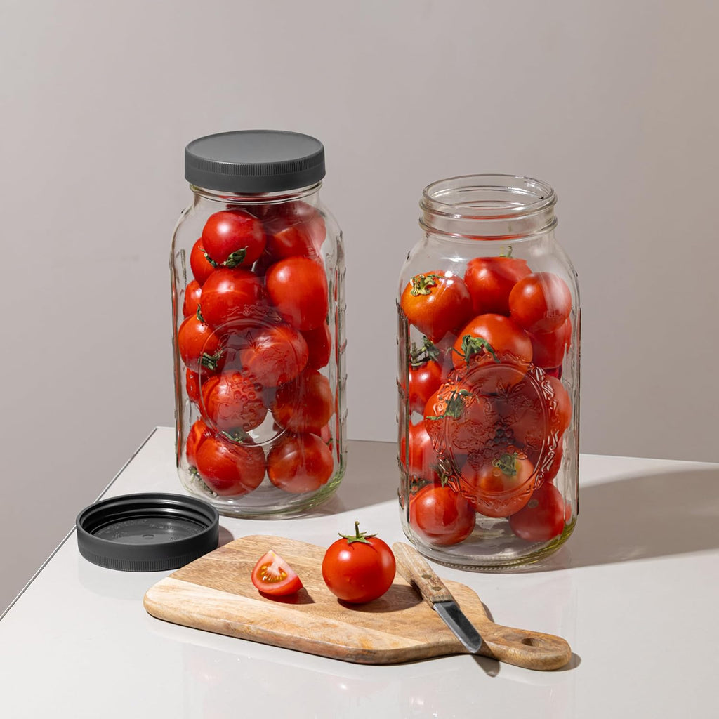 Wide Mouth Mason Jars 64 oz [2-Pack] with Airtight Lids – Large Glass Storage Jars for Pasta, Cookies, Dry Goods & Infused Water | BPA-Free Leak-Proof Lids