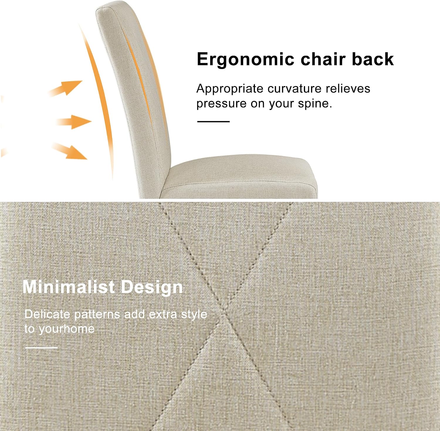 VECELO Upholstered Dining Chairs Set of 6, Modern Fabric and Solid Wood Legs & High Back for Kitchen/Living Room- Beige