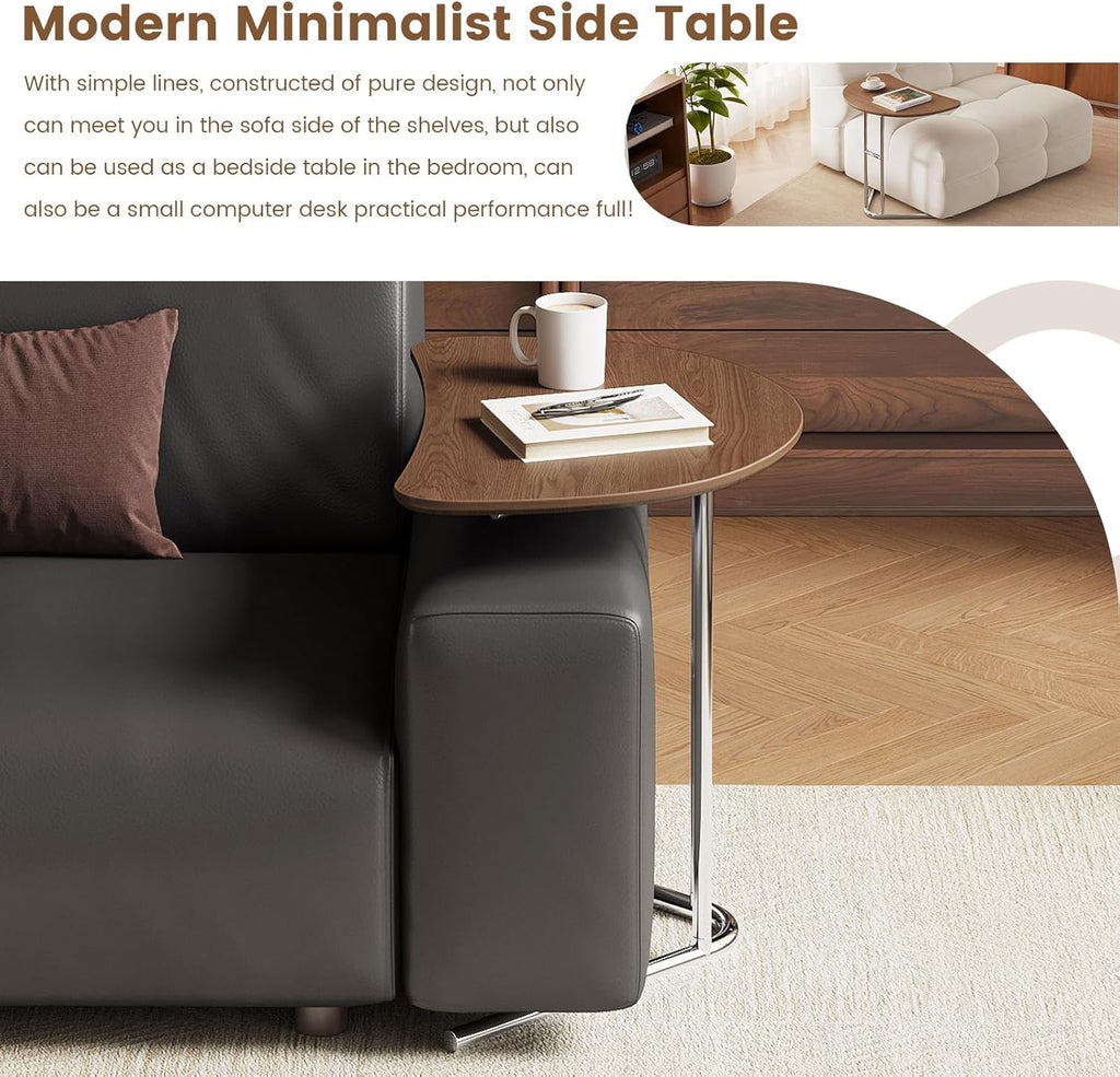 C Shape End Table, Metal Frame TV Tray Desk, Half Round Overbed Laptop Computer Side Table for Sofa, Bed and Other Small Spaces