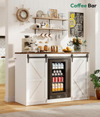 Lamtor Coffee Bar Cabinet with Storage - 53" Farmhouse Coffee Bar with Barn Doors, Mini Fridge Cabinet with Power Outlet for Kitchen Dining Room Living Room, White