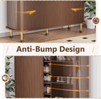 YOLENY 6-Tier 47'' Shoe Cabinet with Sliding Door, Wooden Shoe Storage Cabinet with Adjustable Shelves, Mid-Century Modern Freestanding Shoe Storage Organizer Walnut