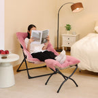 Comfy Saucer Chair for Adults, Soft Faux Fur Bedroom Chair, Accent Dorm Chairs, Flexible Living Room Reading Chairs, Oversized Folding Seat for Teens, X-Large, Dusky Pink
