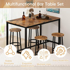 Lamerge Bar Table Set,Industrial Bar Table and Chairs Set,5 Pcs Dining Table Set Counter Height Pub Table with 4 Chairs, Wooden Breakfast Table Set Kitchen Counter,Adjustable Feet,Rustic Vintage