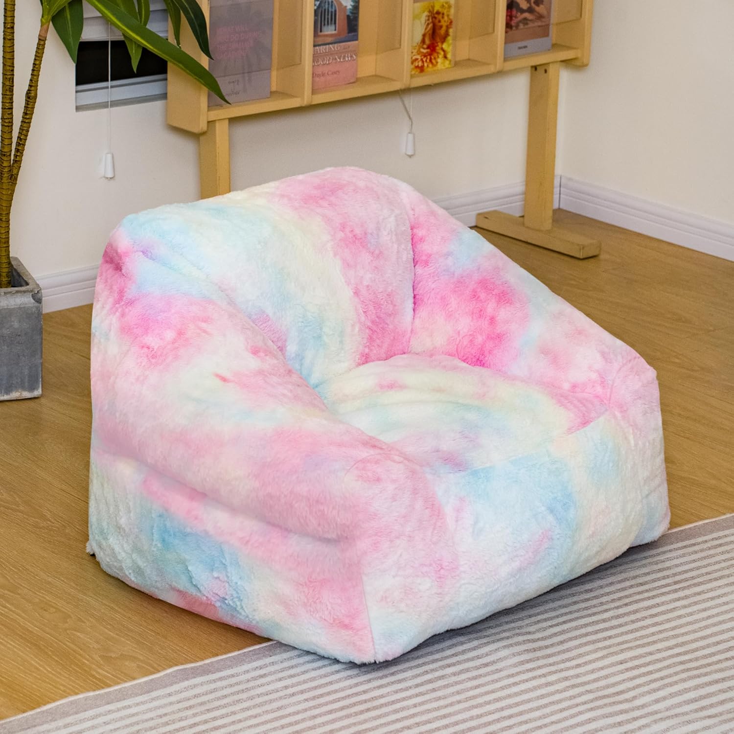 Cvortll Bean Bag Chairs for Kids, 27" Modern Rainbow Colors Beanbag Sofa with Sponge Filling & Comfy Soft Faux Fur, Kids Teens Bean Bags Chair Sofa for Bedroom, Living Room (Colorful)