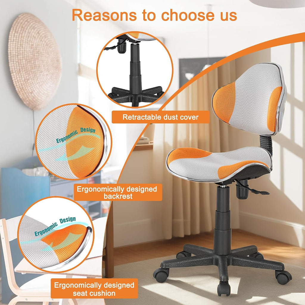 JJS Home Office Low Back Computer Executive Chair, Ergonomic Mesh Chair with Extra Large Base and Pads, Grey/Orange