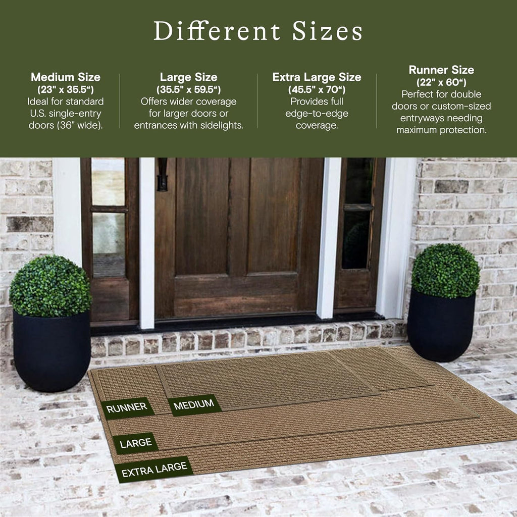 WaterHog Squares Front Door Mat Indoor Outdoor Entrance, Absorbent All-Weather Doormat with Non-Slip Rubber Backing, Dirt & Moisture Trapper, Low Profile, Easy Clean, Made in USA, 23"x35.5" Camel