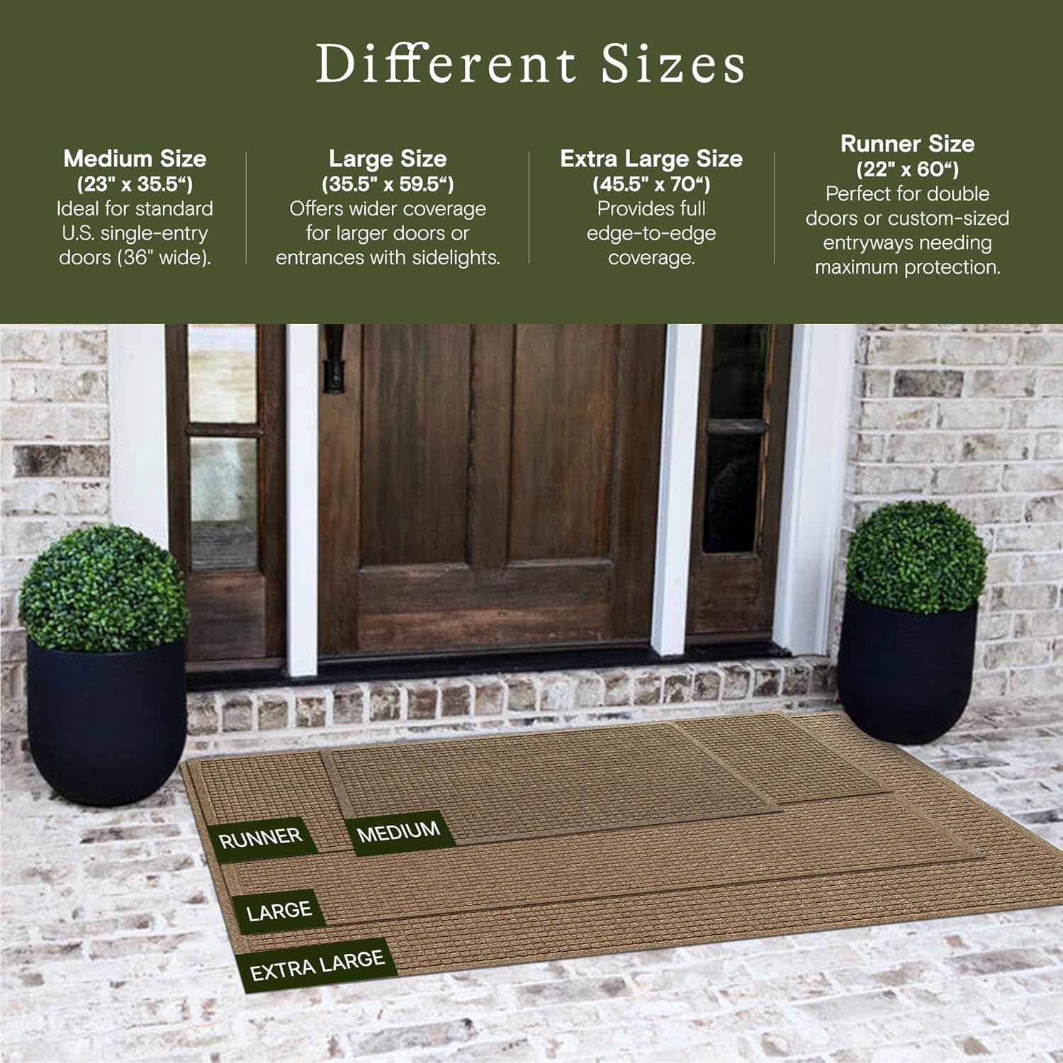 WaterHog Squares Front Door Mat Indoor Outdoor Entrance, Absorbent All-Weather Doormat with Non-Slip Rubber Backing, Dirt & Moisture Trapper, Low Profile, Easy Clean, Made in USA, 23"x35.5" Camel