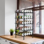 Water Bottle Organizer 5 Tier FreeStanding Water Bottle Storage Shelf Adjustable Water Bottle Holder Stand Metal Beverage Can Rack for Pantry Kitchen Party Black