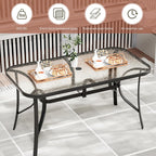 TLSUNNY Patio Outdoor Table W/ 1.69″ Umbrella Hole, 30"X 55" Rectangular Tempered Glass Patio Dining Table for 6, Outdoor Metal Furniture, All-Weather Use, for Patio, Graden, Backyard (Black)