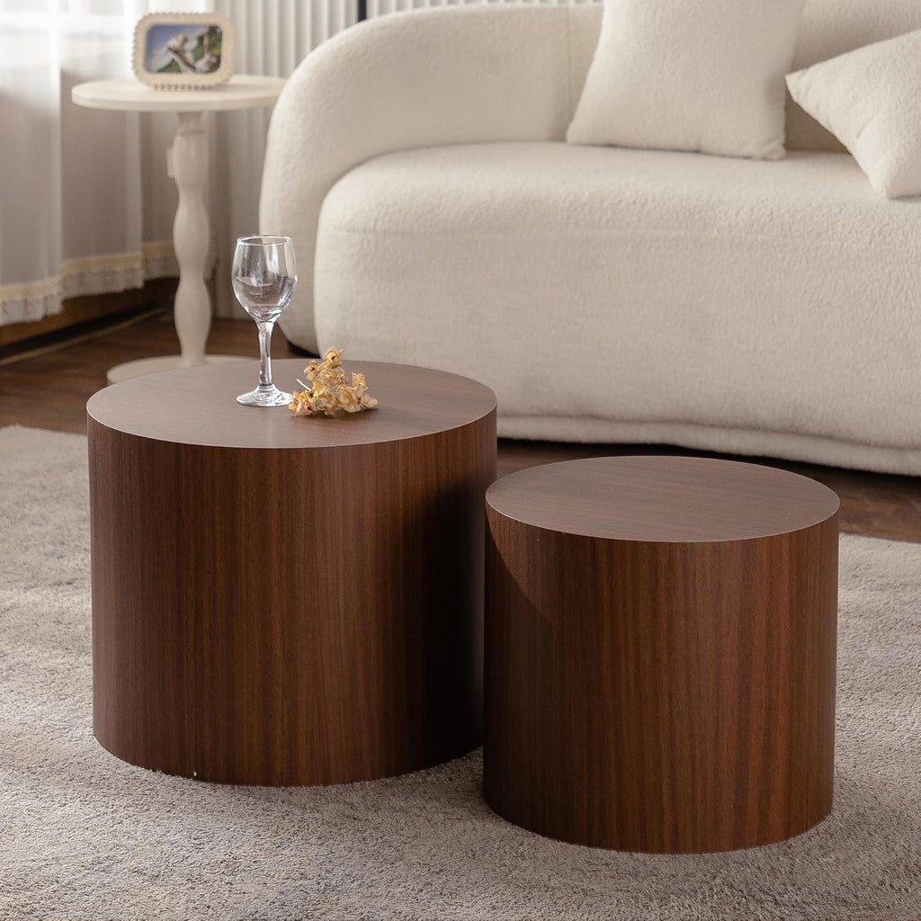 Nesting Coffee Table Set of 2, Round 18.9" Coffee Tables & 14.96" Table Circle, Modern Accent Table for Small Space Living Room Bedroom