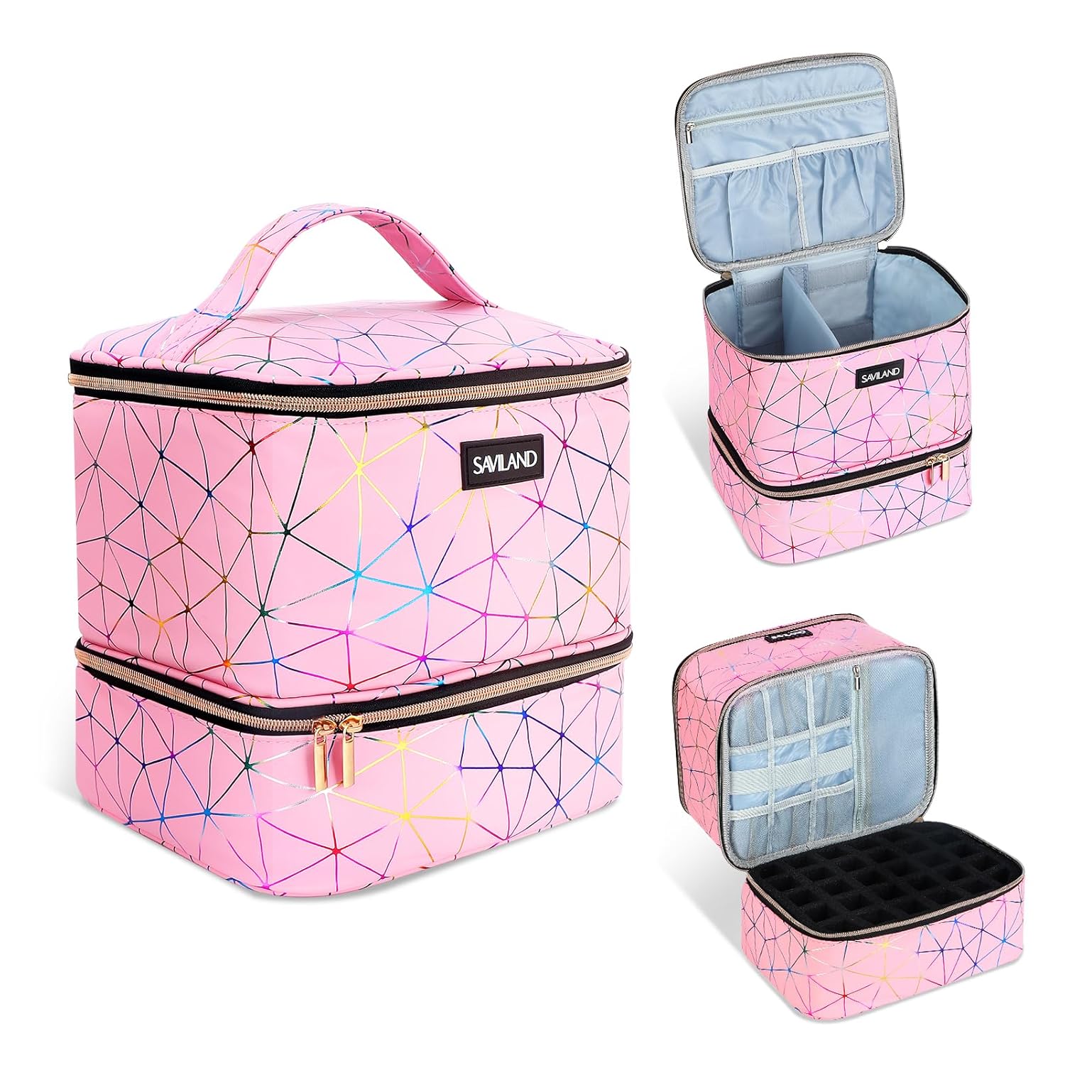 SAVILAND Nail Polish Organizer Bag: PU Leather Nail Polish Storage Organizer Holds 30 Bottles & Nail Lamp, Nail Polish Holder Travel Carrying Case Box Nail Tech Organizer Storage Bag for Nail Supplies