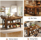 Tribesigns Large Kitchen Island with Storage, 55-Inch Wooden Stationary Island Table with Metal Frame, 3-Tier Industrial Center Bar Table with Thickened Countertop for Kitchen, Dining Room, Brown