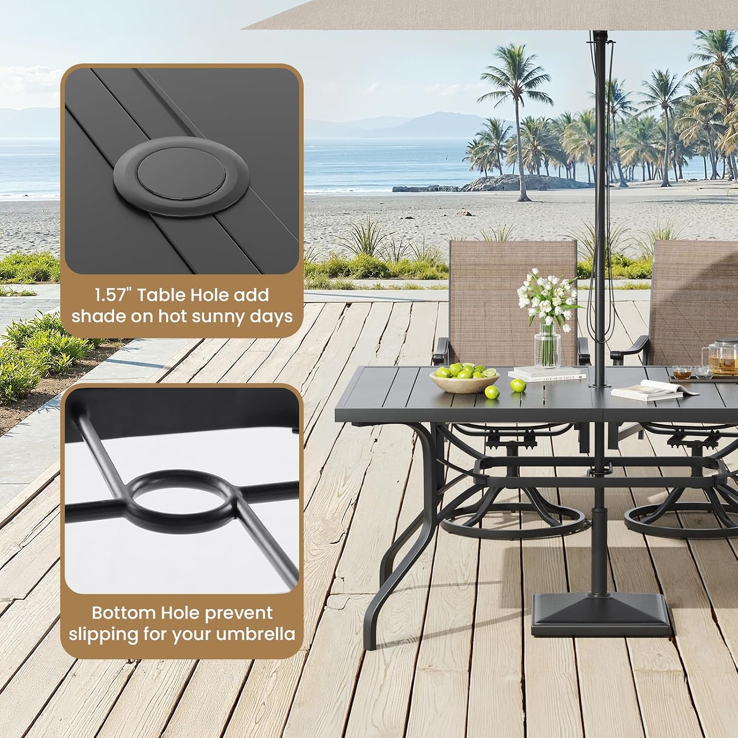 Soohow Outdoor Dining Table 60"x35", Rectangle Patio Dining Table with 1.57" Umbrella Hole, Outdoor Metal Furniture for Patio, Graden, Backyard and Poolside, Weather-Resistant