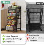 6-Tier Rolling Cart with 5 Drawers & Top Basket, Snack Cart with Wheels | Metal Utility Storage Cart - Fruit Vegetable Rack on Wheels, Kitchen Organization for Cans, Spices, Craft, Art, Beauty