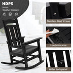 LUE BONA Outdoor Rocking Chairs Set of 2, Weather Resistant Poly Plastic Rocker, 350lb Heavy Duty, Oversized Porch Rocker for Adult, High Back Smooth for Outdoor & Indoor, Black