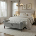 YOUDENOVA Ottoman with Storage, 51" End of Bed Bench with Rolled Arms, Upholstered Storage Bench with Vintage Rivets for Bedroom, Living Room, Entryway, Light Gray