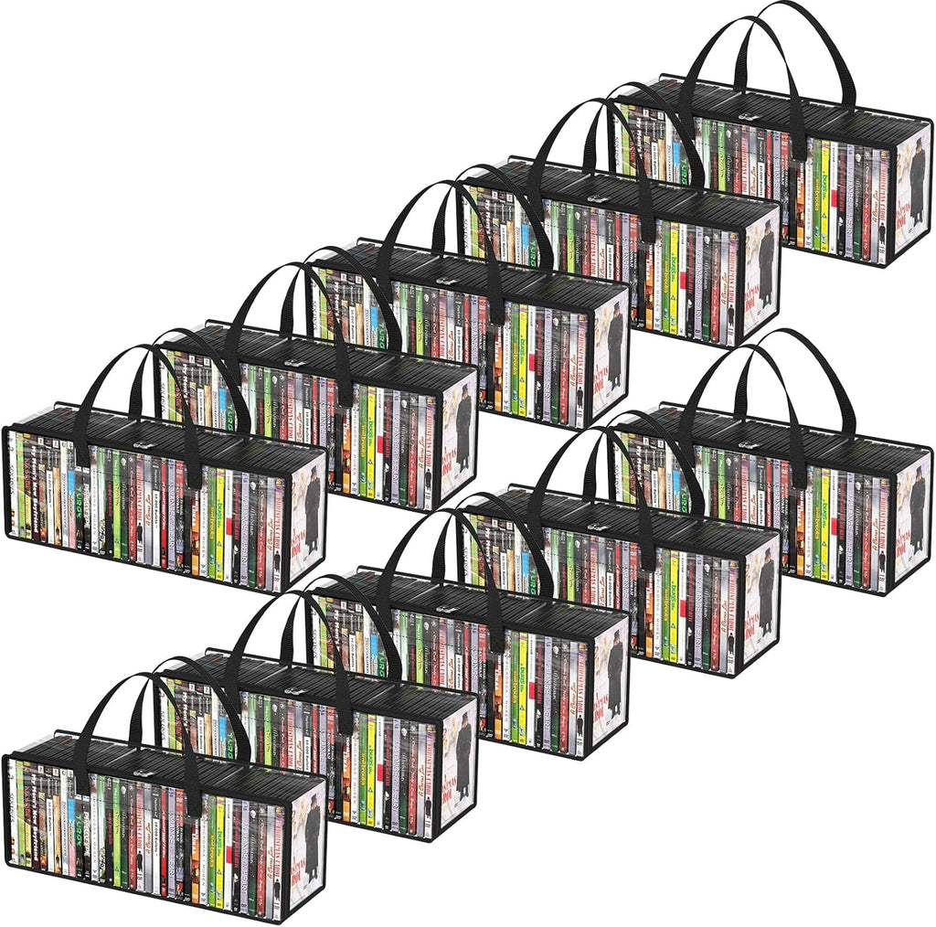 Lifewit DVD Storage Bags 10 Pack, Clear PVC DVD Case Holder with Handles, Front Window Zipper Design, Stackable Media Organizer for Blu Ray Disc, Movie Cases, VHS Box, Hold 350 Pcs DVDs (35 Each)
