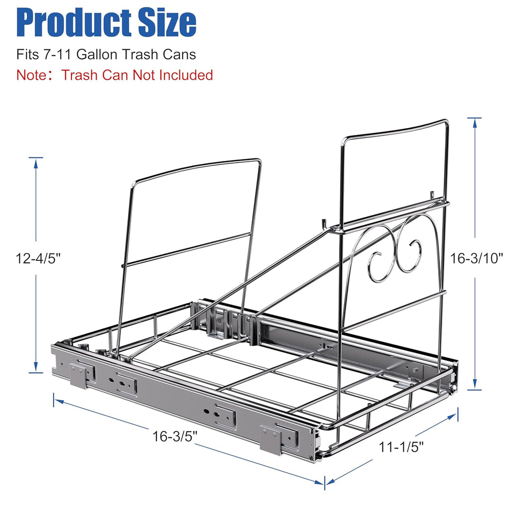 JOWBOOW Pull Out Trash Can Under Cabinet, Adjustable Cabinet Trash Can Pull Out Kit Under Sink Slide Out Shelf(Bin Not Included), Fits Min. 12" Opening Cabinet