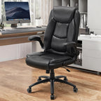 MALOL 300LBS PU Leather High-Back Executive Office Chairs, Heavy Duty Home Ergonomic Computer Chair Flip-Up Armrests & Reclining Backrest, Black