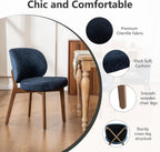 YOUNIKE Dining Chair with Back Single Mid Century Modern Kitchen Chair Boucle Fabric Upholstered Armless Chair 20" Wide Padded Seat with Wooden Legs for Kitchen Dining Living Room Bedroom Navy Blue