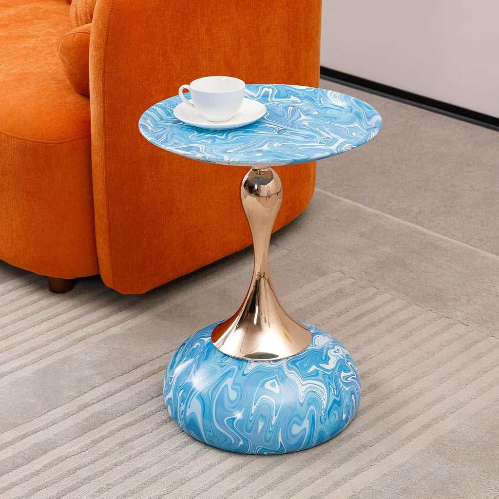 End Coffee Table Round Side Table, Metal Pedestal Table, Accent Table for Small Spaces, Drink Martini Table Decoration for Living Room