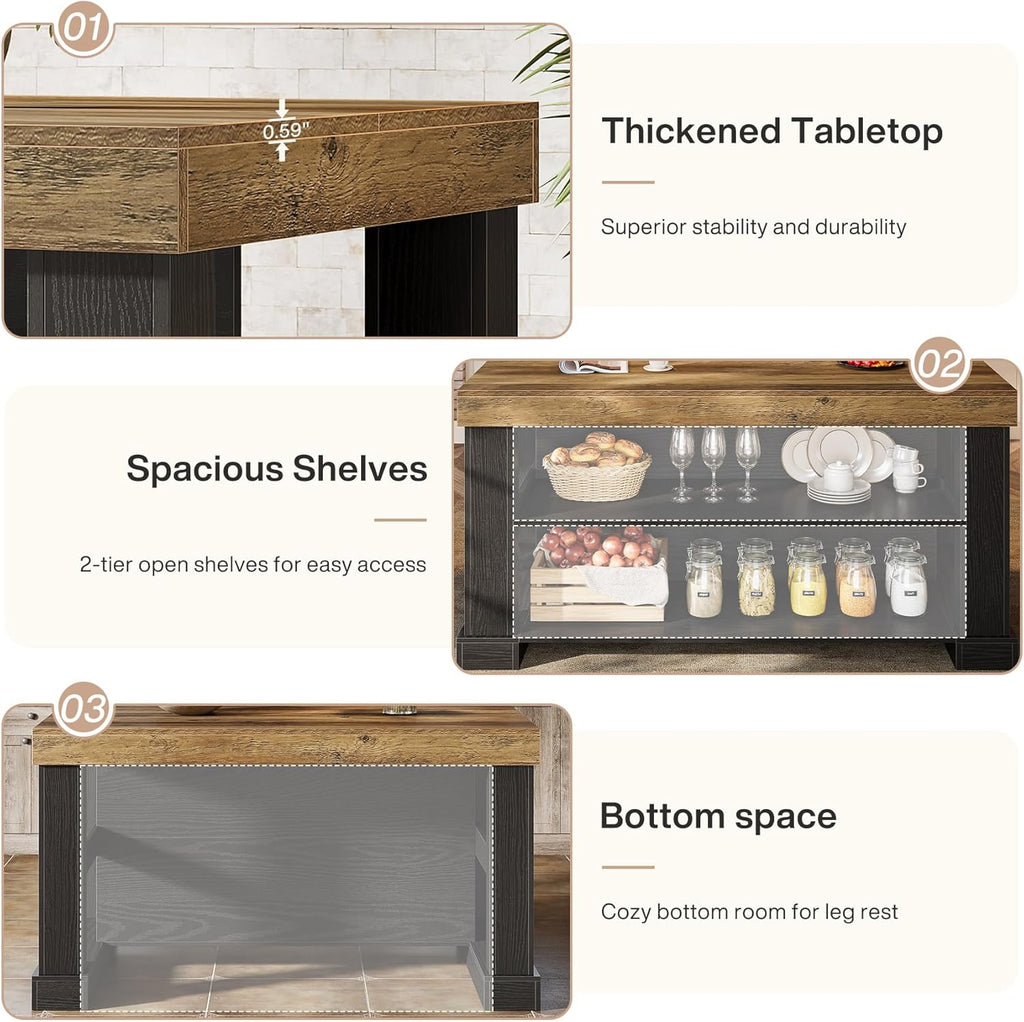 Tribesigns Bar Table, 55-Inch Counter Height Pub Table with Storage Shelves, High Top Kitchen Dining Table, Rectangle Wood Home Bar Unit for Dining Room, Bistro, Black and Brown