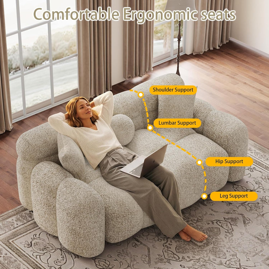 DAMAIFROM 65" Chenille Cloud Sofa Couch, Modern Deep Seat Loveseat Sofa, Comfy Upholstered Couch with 3 Pillows, Oversized Accent Armchair for Living Room Apartment Office, Light Brown