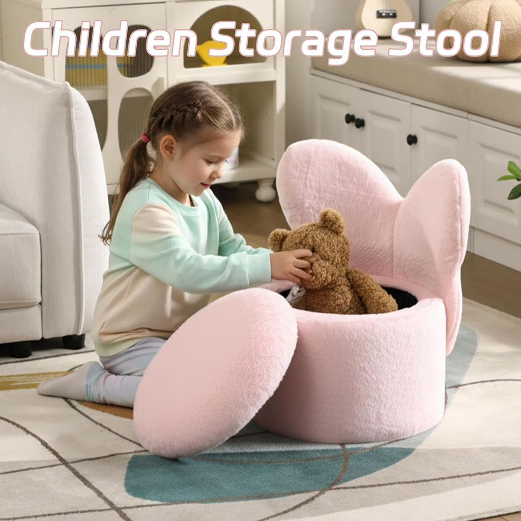 Toddler Chair Comfy Kids Chair with Storage, Cute Butterfly Chair for Girls, Plush Kids Reading Chair, 2 in 1 Pink Storage Ottoman Chair, Desk Chairs for Kids Furniture Decor Gifts, Pink