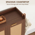 Shoe Cabinet, 41" Tall Rattan Shoe Storage Organizer Cabinet, Adjustable Shelves, 6-Tier Farmhouse Boho Wooden Storage Cabinet for Entryway Hallway Closet Bedroom,Walnut