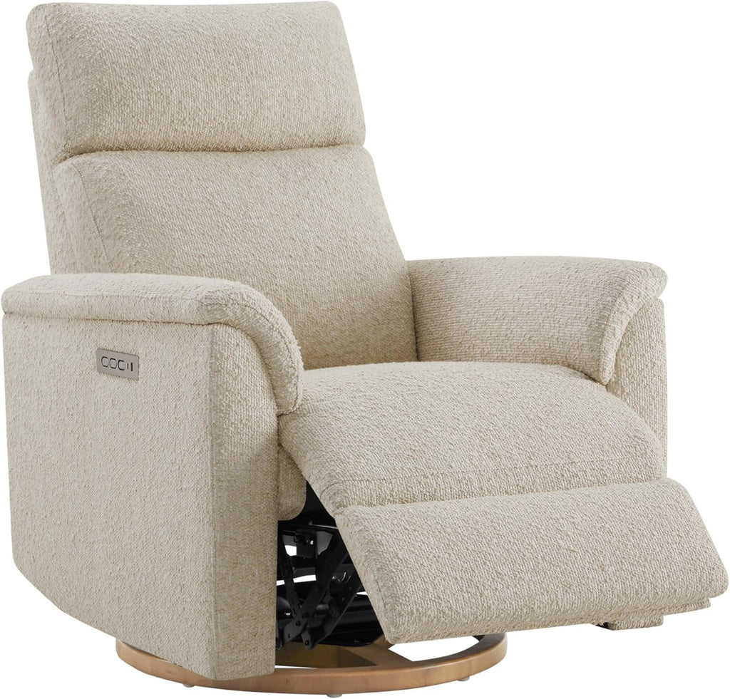 CHITA Power Swivel Glider for Adults with Nightlight, Nursery Recliner Chair with Power Headrest for Living Room, Bedroom, Water-Resistant Boucle Fabric in Sand