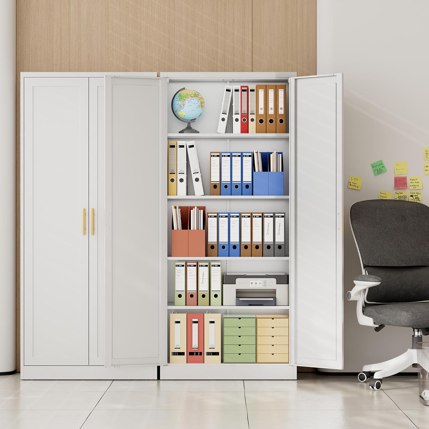 CJF White Kitchen Pantry Cabinet,71 Inch Tall Metal Storage Cabinet with 4 Adjustable Shelves and Doors, Freestanding Pantry Cabinet for Kitchen, Living Room, Dining Room, Bathroom, Easy to Assemble