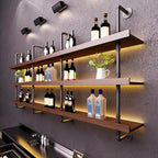 47.2in Solid Wood Wine Rack Wall Mounted with LED Light | 2 water pipes/Supports 440 lbs/Suitable for hotels and bars/Solid brick / cinder block walls/solid wood panel walls