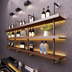 31.4in Solid Wood Wine Rack Wall Mounted with LED Light | 4 water pipes/Supports 440 lbs/Suitable for hotels and bars/Solid brick / cinder block walls/solid wood panel walls