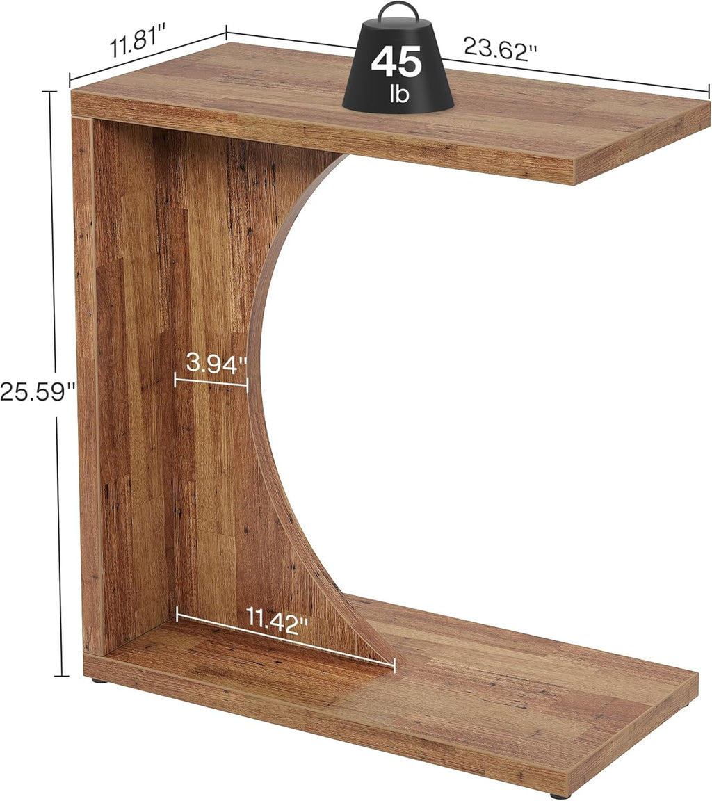 Tribesigns C-Shaped End Table for Couch, Sofa Side Table, C Table for Small Space, Living Room, Bedroom (1, Walnut Brown)