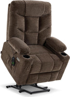 MCombo Power Lift Recliner Chair for Elderly, Fabric 7283 (Brown, Large) | Extra Extended Footrest, Cup Holders, USB Ports, Soft & Comfortable Fabric