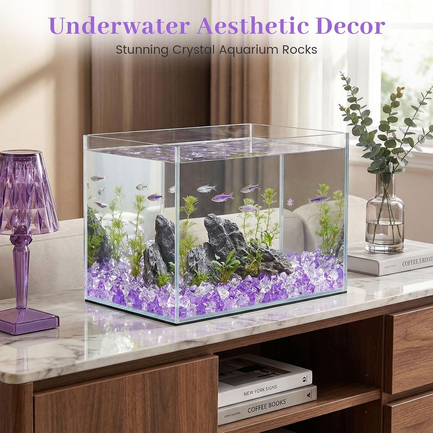 DomeStar 150PCS Fake Ice, Vase Filler Purple Fake Diamonds Plastic Clear Gems Crystals for Table Scatter Decoration
