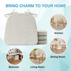 IASEAHK Chair Cushions for Dining Chairs Set of 4, Non Slip Kitchen Chair Pads, 17" x 16" x 2", Indoor Dining Chair Cushions with Ties, D-Shaped Seat Cushions for Kitchen Chairs, Beige