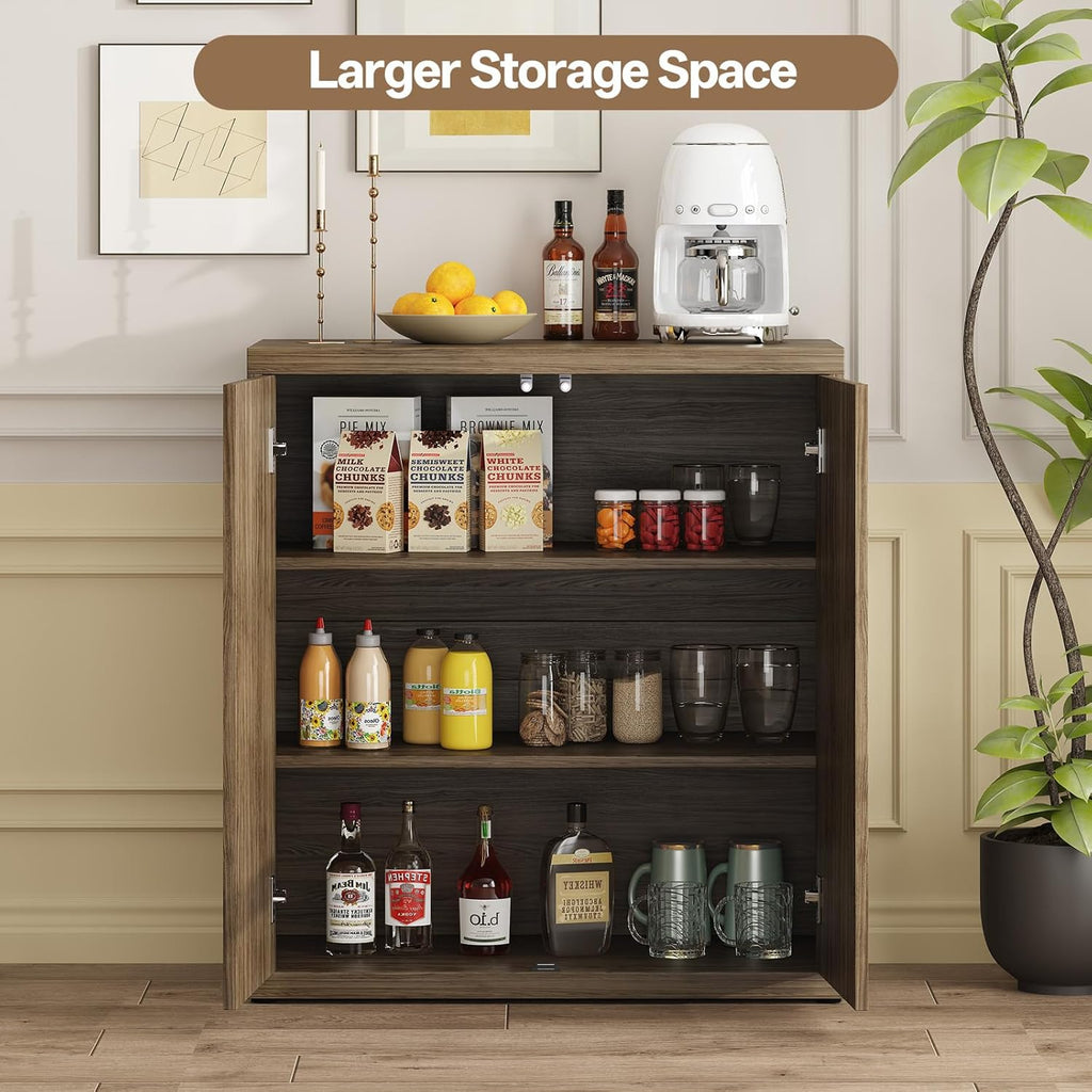 Airynee 31” Sideboard Cabinet with Storage, Fluted Accent Cabinet with Adjustable Shelves, Modern Wood Credenza Cabinets with Pop-up Doors for Entryway Kitchen Living Room Hallway, Brown 3 Pcs