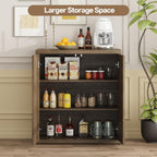 Airynee 31” Sideboard Cabinet with Storage, Fluted Accent Cabinet with Adjustable Shelves, Modern Wood Credenza Cabinets with Pop-up Doors for Entryway Kitchen Living Room Hallway, Brown 3 Pcs